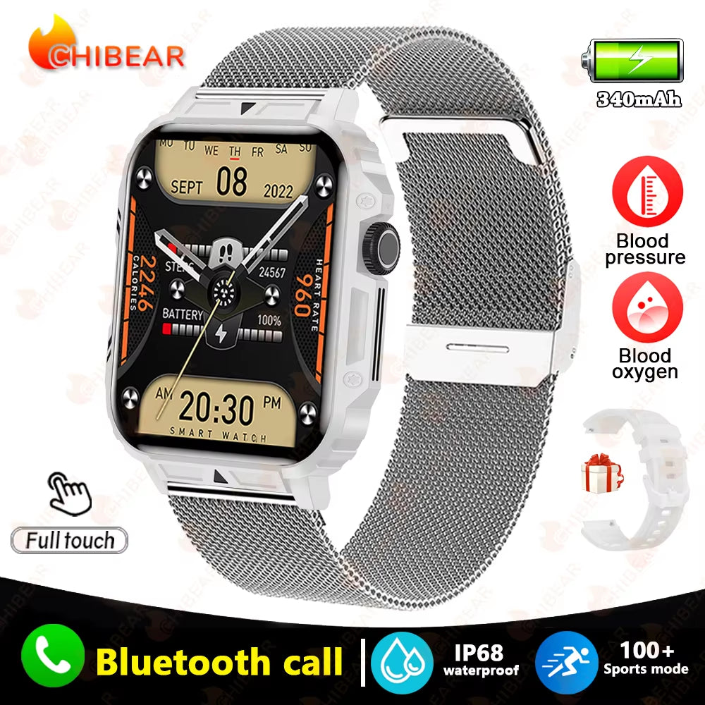 2024 New 1.95 Outdoor Military Man Smart Watch Men Bluetooth Call Smartwatch Men for Android IOS IP68 Waterproof Ftiness Watches