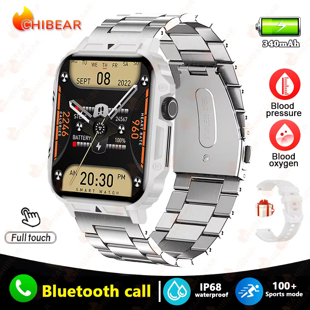 2024 New 1.95 Outdoor Military Man Smart Watch Men Bluetooth Call Smartwatch Men for Android IOS IP68 Waterproof Ftiness Watches