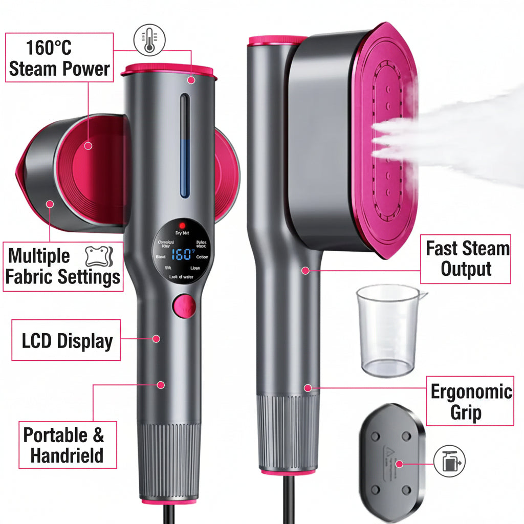Dr.Flash Garment Steamer for Clothes, Portable Travel Clothing Steamer Iron, 7 Mode with LED Display, 5S Fast Heating, 90° Swivel Handle, New Year Gift