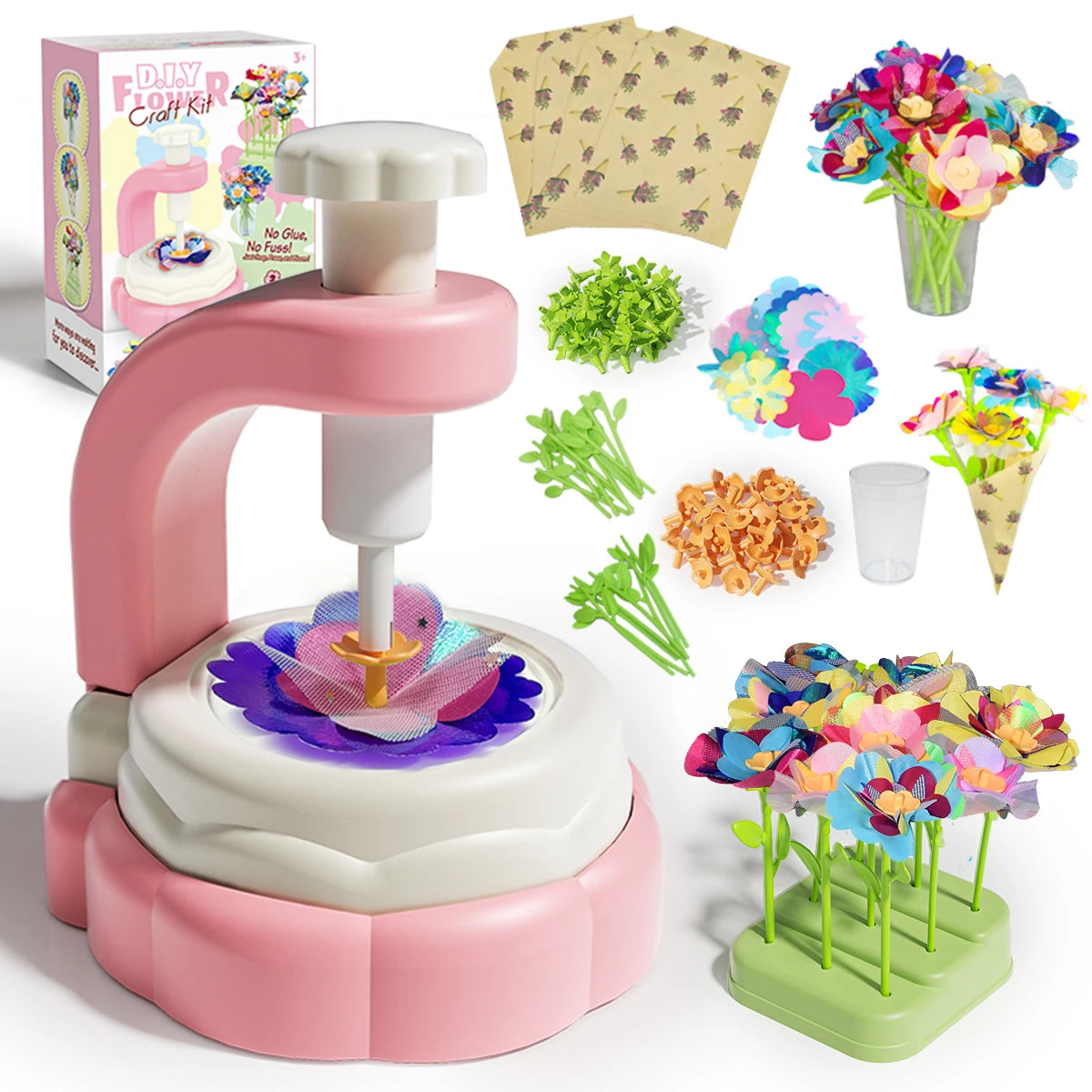 Fabric Flower Bouquets Toys DIY Craft Kits Toys for Kids Handmade Flowers Market Toy Girls Christmas Birthday Gift
