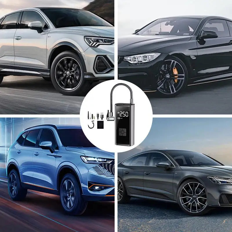 Compresseur d'air électrique, gonfleur de pneus portable, pompe à pneus numérique pour automobiles, conception d'éclairage LED, gonflage précis, utilisation en extérieur