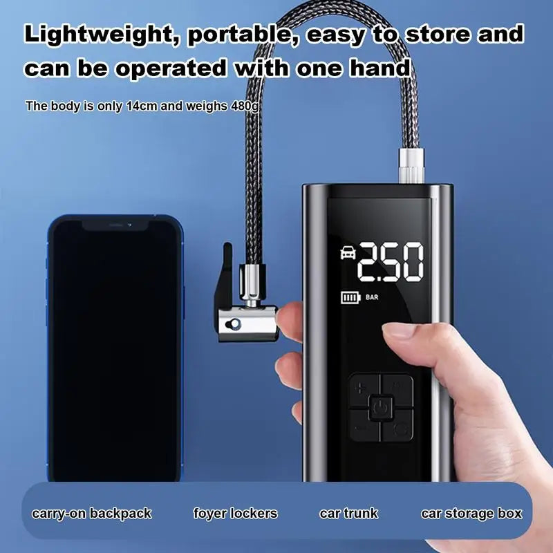 Electric Air Compressor Portable Tire Inflator Digital Automobiles Tire Pump LED Lighting Design Precise Inflation Outdoor Use