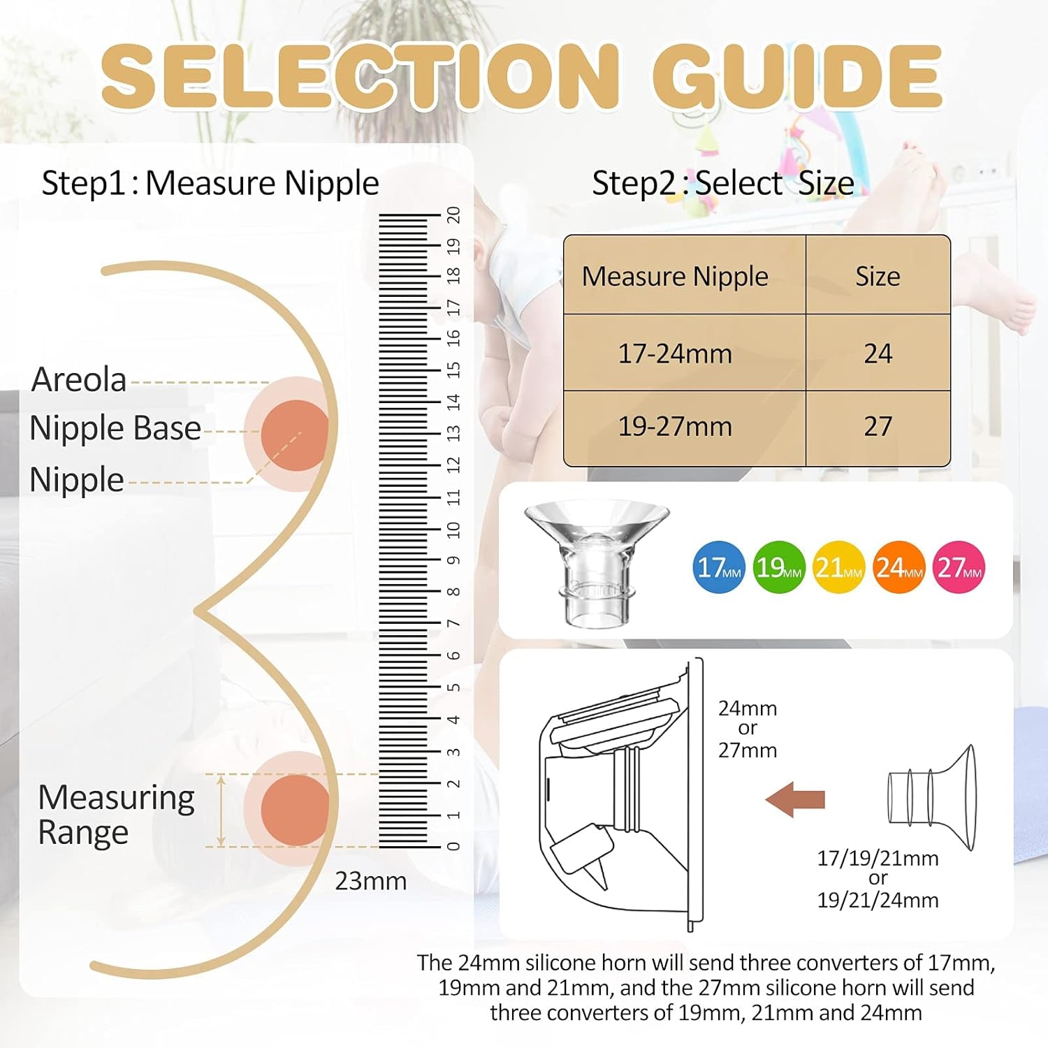 Electric Wearable Breast Pump, Hands Free Electric Breast Pump, Portable Breastfeeding Can Be Worn In-Bra, Spill-Proof Ultra-Quiet Pain Free, 2 Mode & 9 Levels, LCD Display - 17/19/21/24Mm