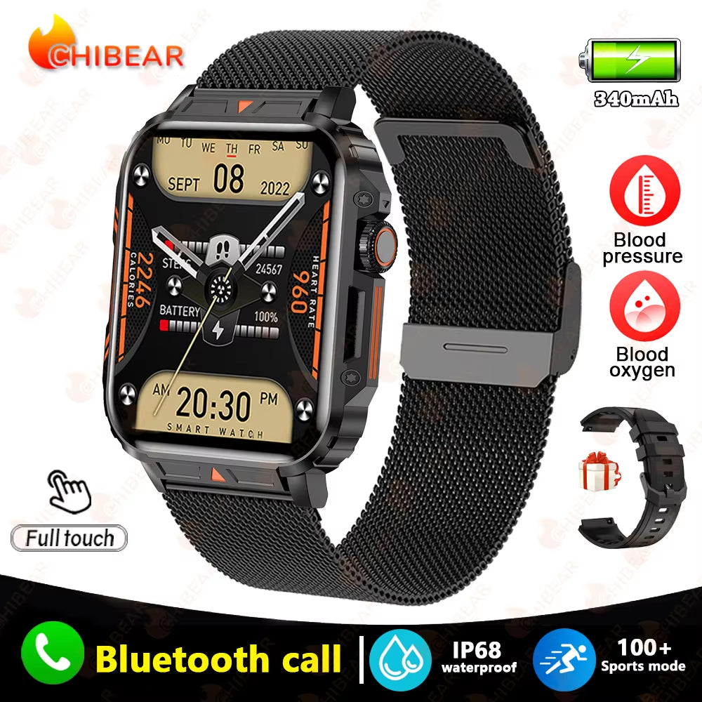 2024 New 1.95 Outdoor Military Man Smart Watch Men Bluetooth Call Smartwatch Men for Android IOS IP68 Waterproof Ftiness Watches