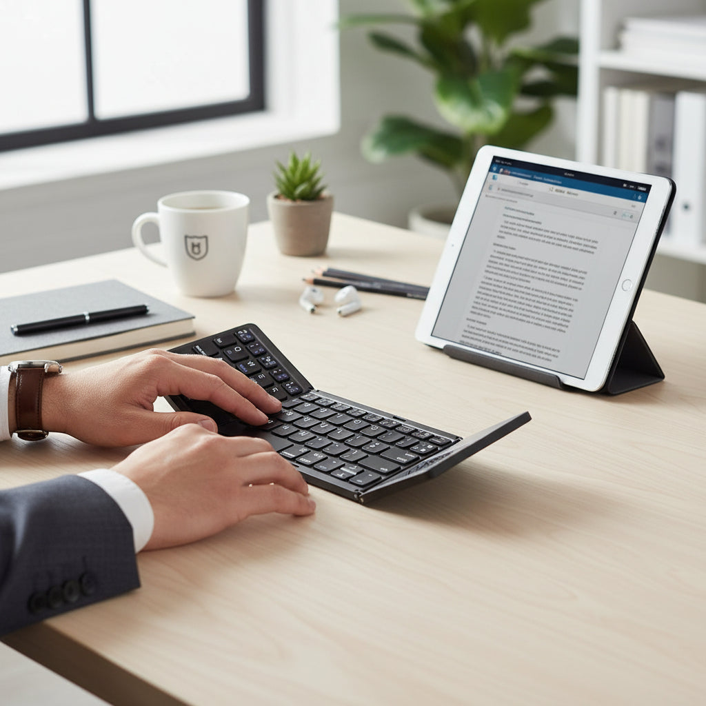 B033 Mini Wireless Keyboard Bluetooth Touchpad Portable Magnetic Triple Folding Keyboard for Windows Android IOS Ipad Phone